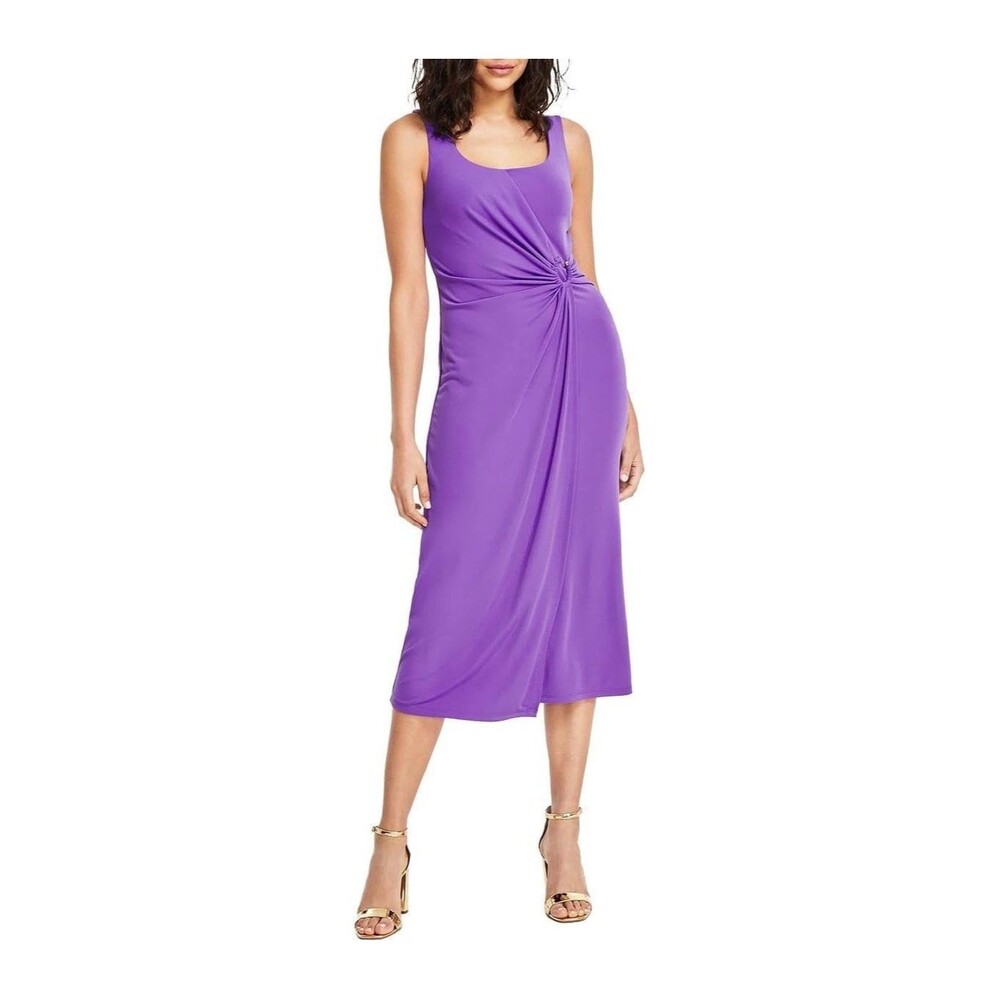Anne Klein Women L Passion Purple O Ring Side Shirred Midi Dress NWT CQ50